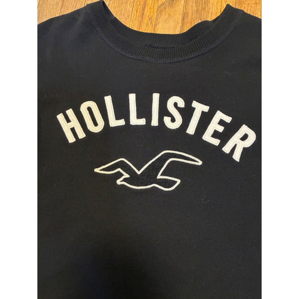 Hollister California Vintage Crewneck Sweatshirt Black White Logo Embroidered M - Picture 3 of 5